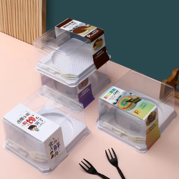 Mini Cake Box in Bulk White Plastic Cake Boxes with Forks (5)