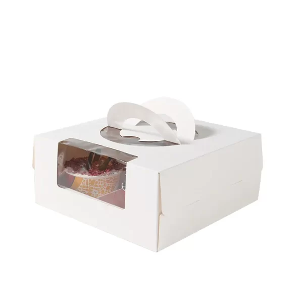 Mayorista Caja de Papel para Tartas con Ventana Transparente, Asa, Inserto Capacidad para 4 Cupcakes (2)
