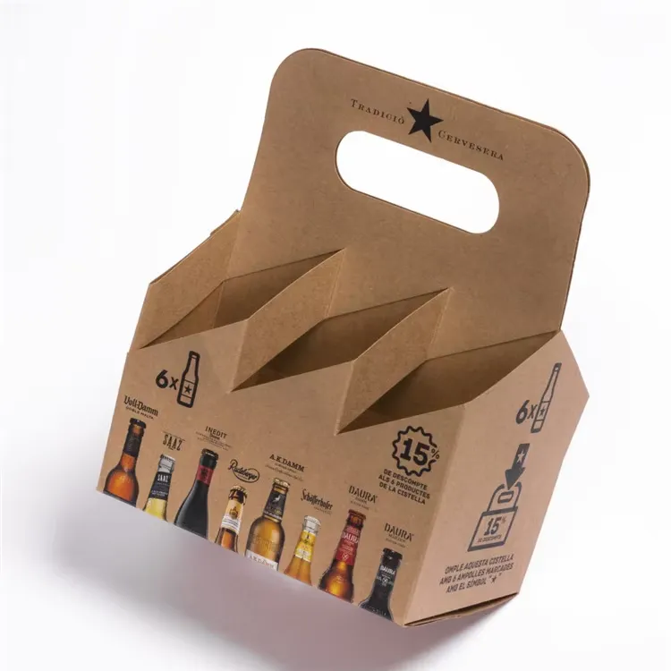 Eco-friendly Beverage Organic Juice Carrier Boxes with Handle Kraft Paper Drink Holder for Smoothies Cold Brew Beer Fresh Juices9