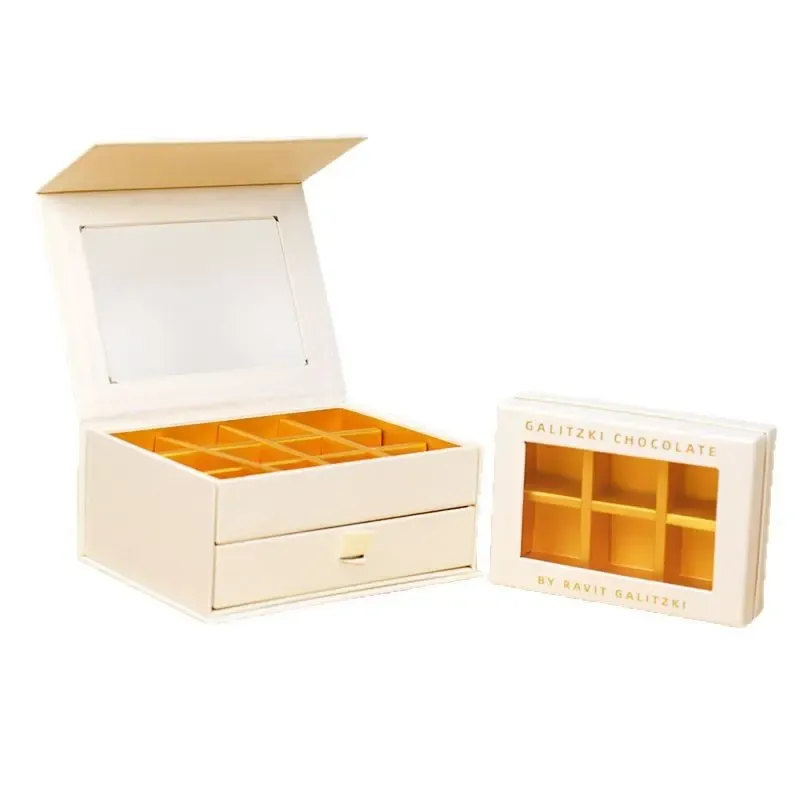 Luxury Rigid Chocolate Gift Packaging Boxes with Clear Window Magnetic Closure or Lid-Base Style for Truffles Liquor Chocolates2