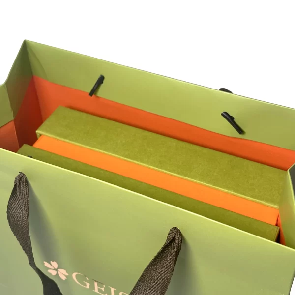 Wholesale Luxury Classic Customized Embossed Rigid Gift Box with Compartments Olive Green Packaging with Handle Bag Foil Stamping9